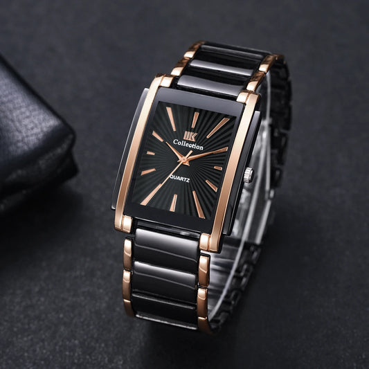 Mode Rectangle hommes montres d'affaires de luxe bracelet en acier inoxydable montre-bracelet à Quartz pour hommes horloge Reloj Hombre (sans boîte)