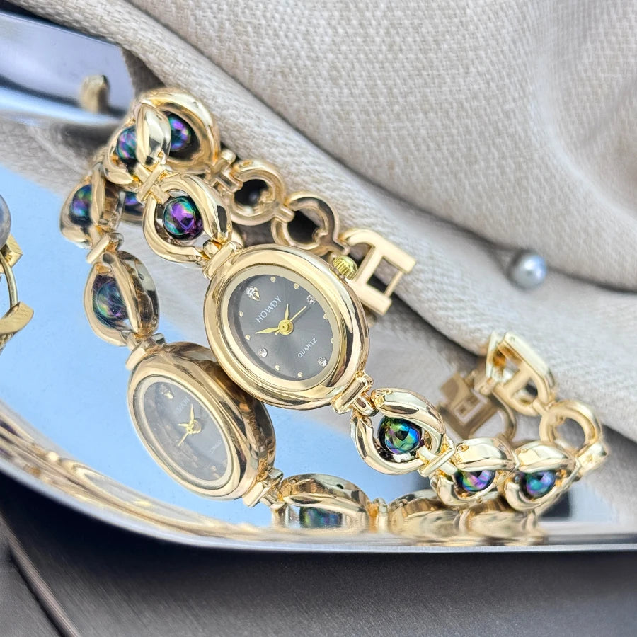 Nouvelle mode de luxe Imitation perle français romantique ovale forme dames Bracelet montre haute esthétique montre à Quartz