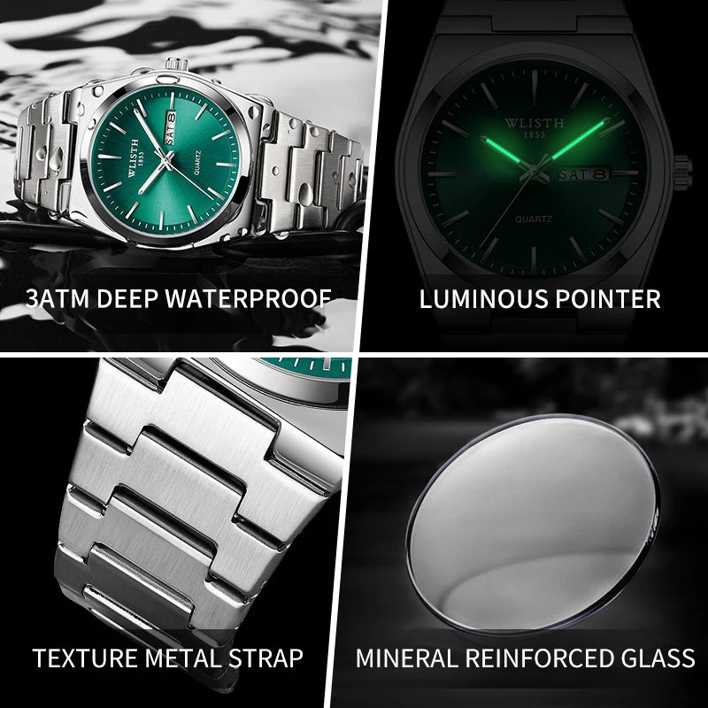 WLISTH luxe hommes montre étanche mode affaires montre en acier inoxydable montre pour homme montres à Quartz décontractées mâle Sport reloj