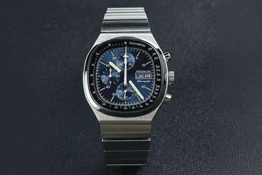 Hruodland nouveau F022 rétro Quartz chronographe hommes montres verre saphir bleu noir acier inoxydable mode robe montre-bracelet