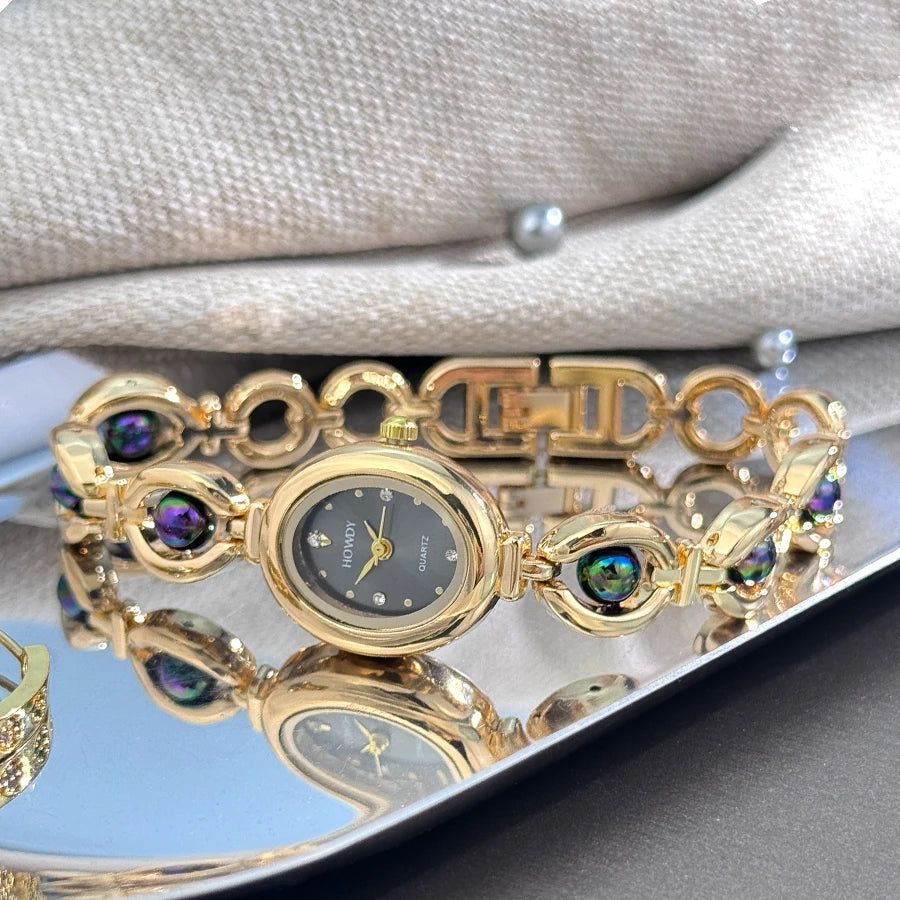 Nouvelle mode de luxe Imitation perle français romantique ovale forme dames Bracelet montre haute esthétique montre à Quartz