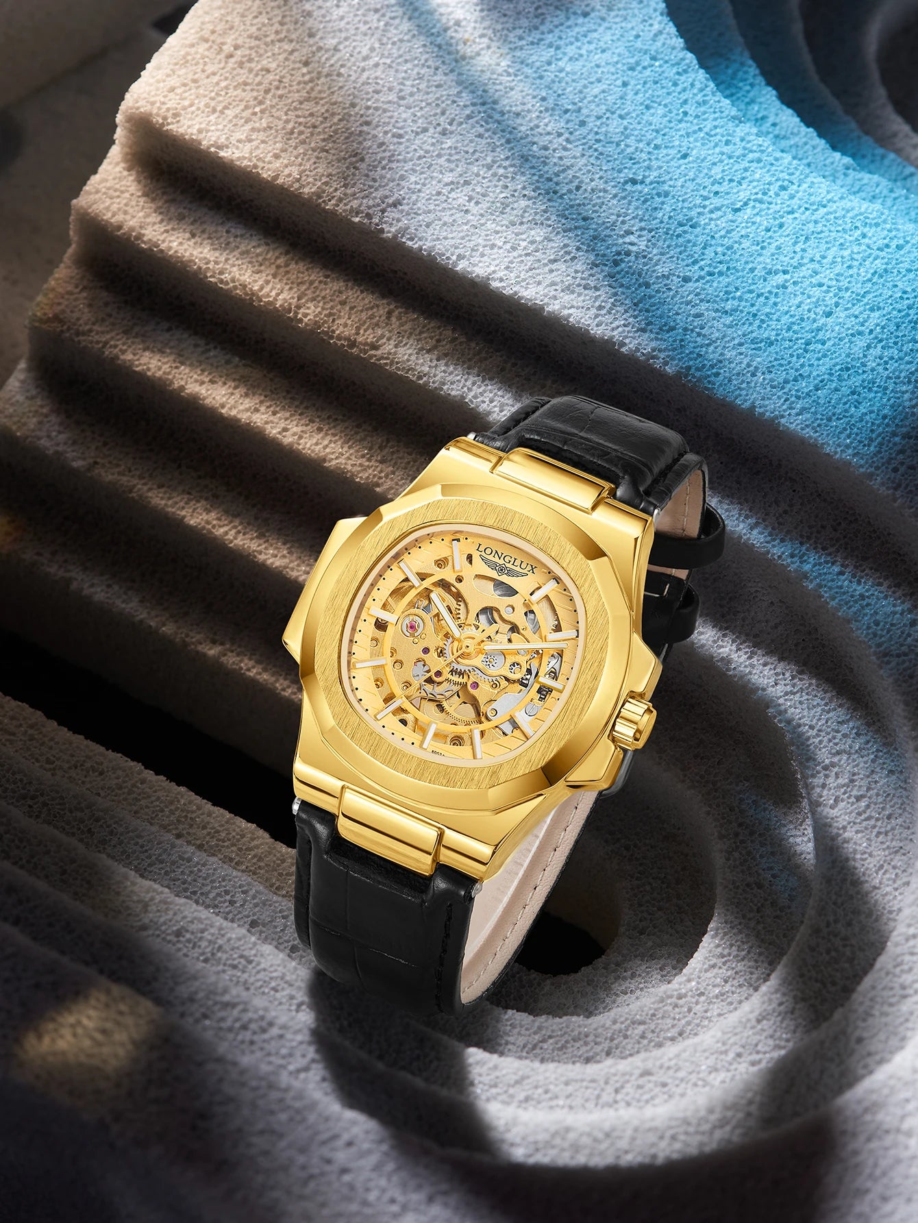 LONGLUX montre mécanique automatique en plein air montres de luxe simples étanche pas cher en gros squelette en cuir montre pour hommes cadeau