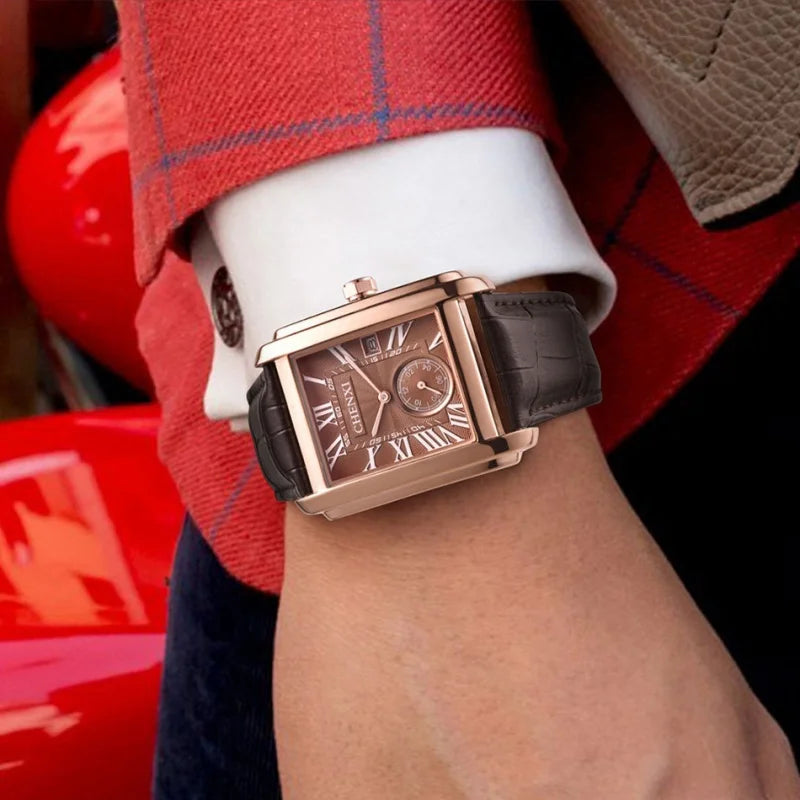 CHENXI 8216 montre à Quartz classique pour hommes élégant cadran carré calendrier bracelet en cuir étanche montres d'affaires décontractées pour hommes