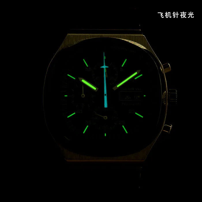 Hruodland nouveau F022 rétro Quartz chronographe hommes montres verre saphir bleu noir acier inoxydable mode robe montre-bracelet