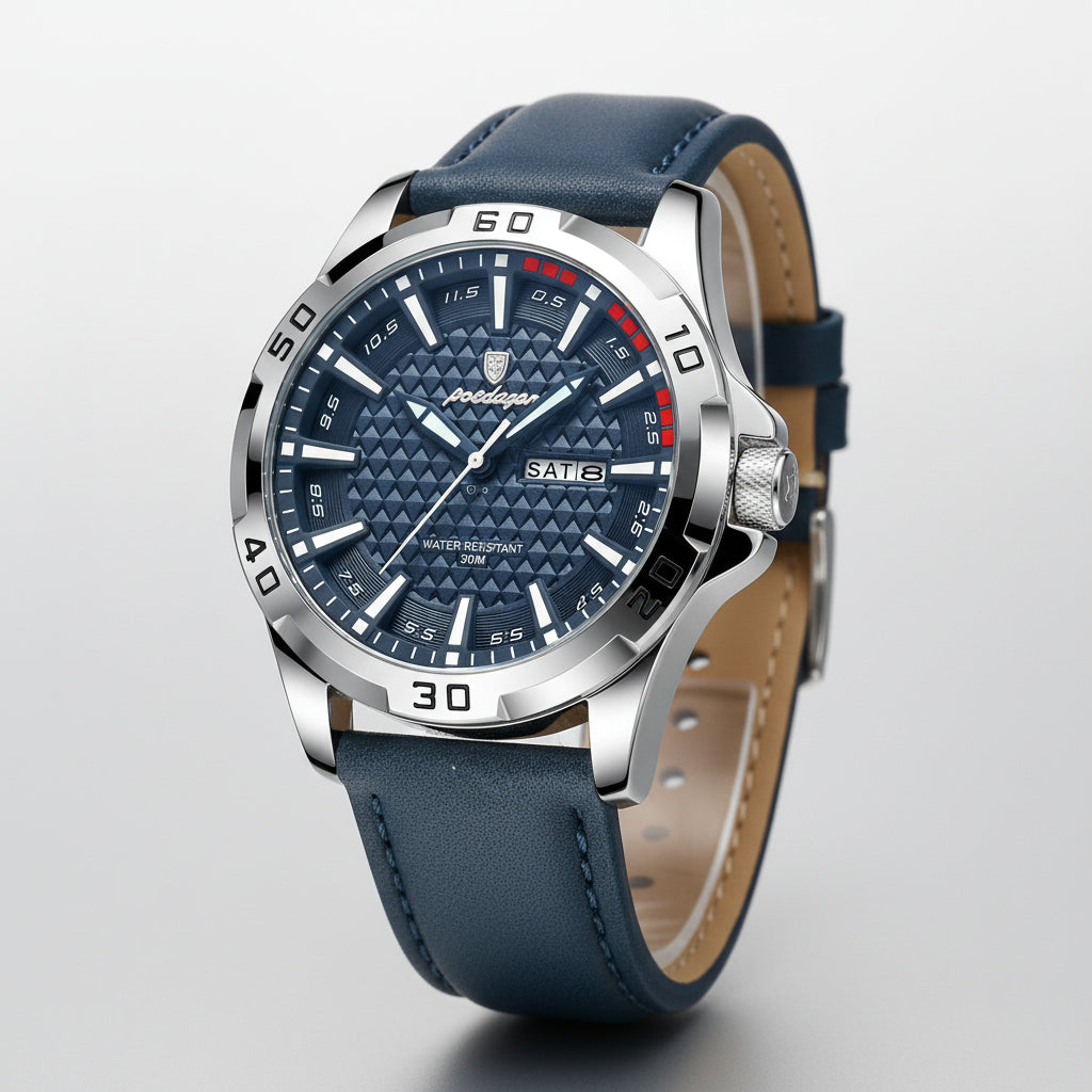 POEDAGAR Original homme montre-bracelet haut de gamme étanche lumineux Date semaine montre pour hommes Quartz Sport cuir hommes montres Reloj