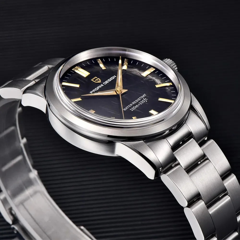 PAGANI DESIGN 40MM cadran météorite hommes montres à Quartz de luxe affaires saphir 316L acier inoxydable 100M montre étanche pour hommes