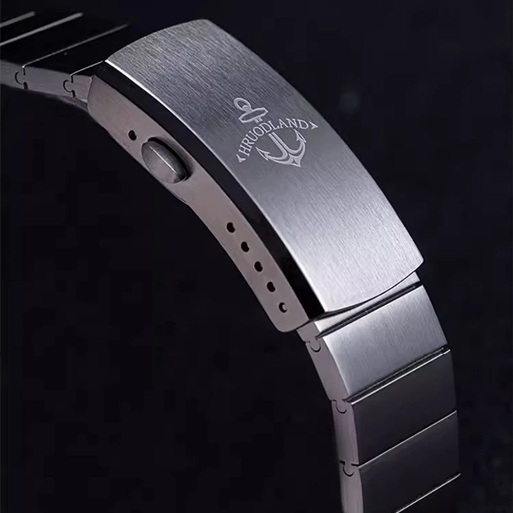 Hruodland nouveau F022 rétro Quartz chronographe hommes montres verre saphir bleu noir acier inoxydable mode robe montre-bracelet