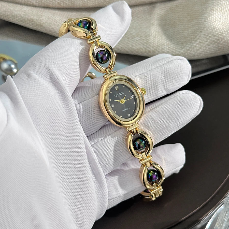 Nouvelle mode de luxe Imitation perle français romantique ovale forme dames Bracelet montre haute esthétique montre à Quartz