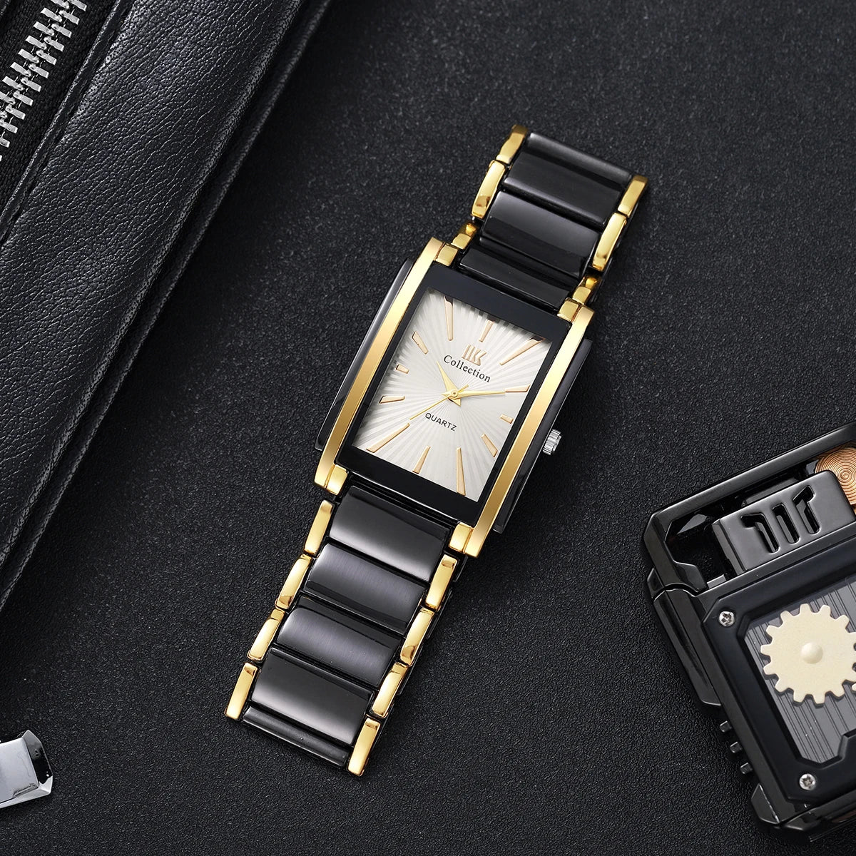 Mode Rectangle hommes montres d'affaires de luxe bracelet en acier inoxydable montre-bracelet à Quartz pour hommes horloge Reloj Hombre (sans boîte)