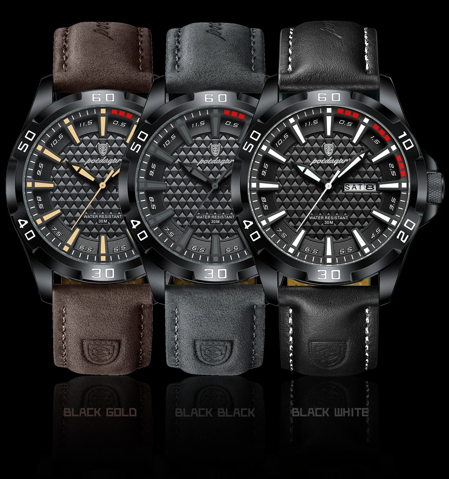 POEDAGAR Original homme montre-bracelet haut de gamme étanche lumineux Date semaine montre pour hommes Quartz Sport cuir hommes montres Reloj