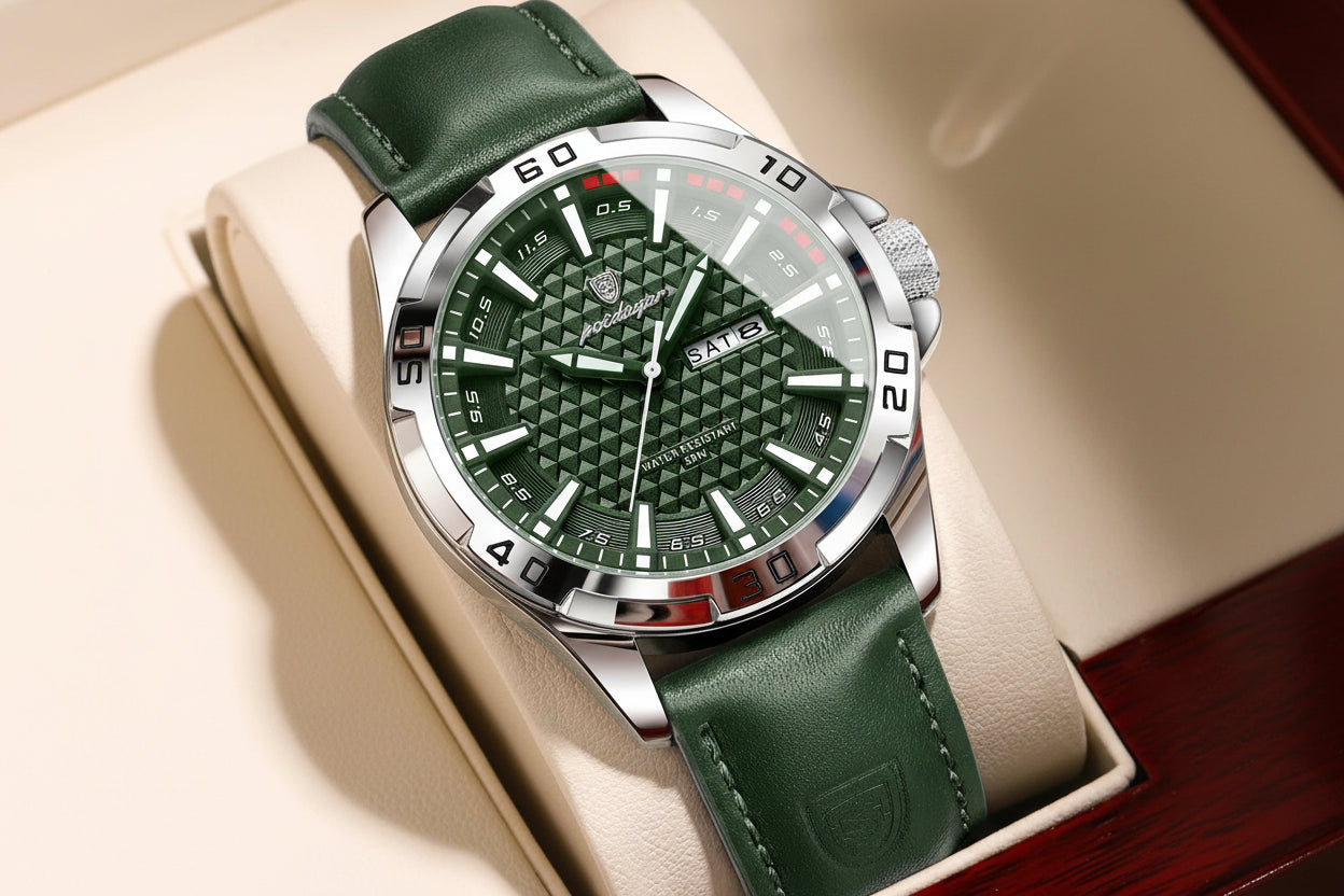POEDAGAR Original homme montre-bracelet haut de gamme étanche lumineux Date semaine montre pour hommes Quartz Sport cuir hommes montres Reloj