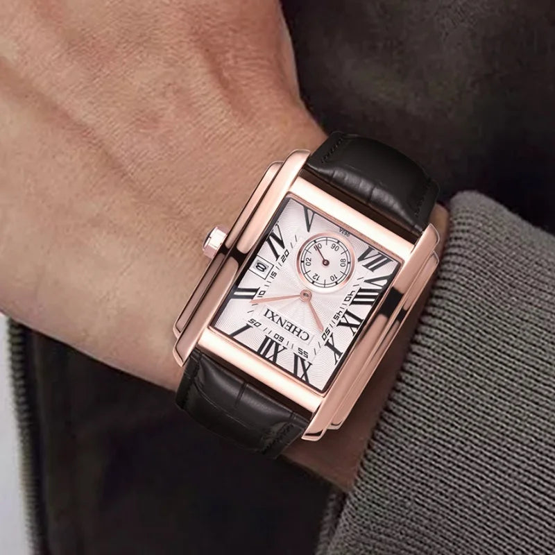 CHENXI 8216 montre à Quartz classique pour hommes élégant cadran carré calendrier bracelet en cuir étanche montres d'affaires décontractées pour hommes