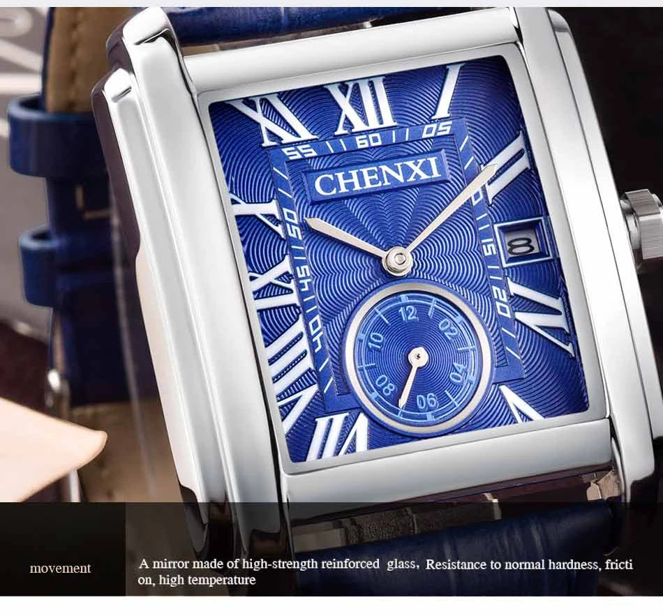 CHENXI 8216 montre à Quartz classique pour hommes élégant cadran carré calendrier bracelet en cuir étanche montres d'affaires décontractées pour hommes