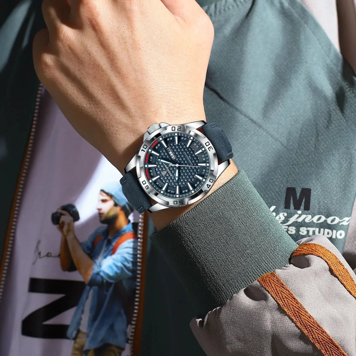 POEDAGAR Original homme montre-bracelet haut de gamme étanche lumineux Date semaine montre pour hommes Quartz Sport cuir hommes montres Reloj