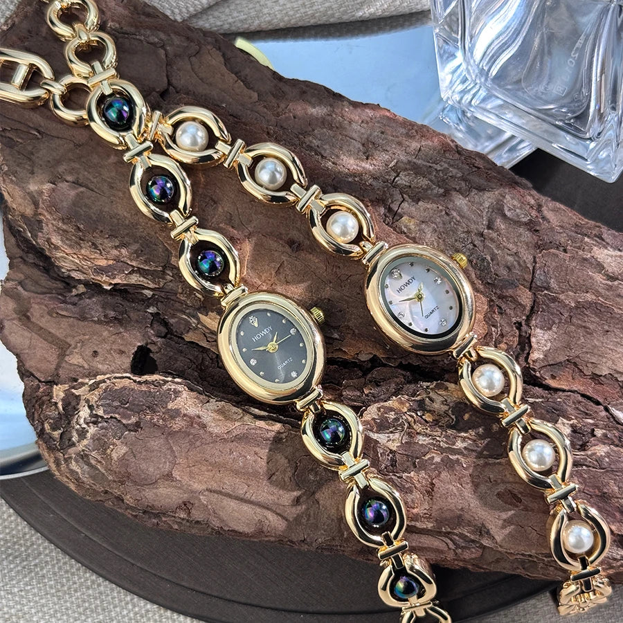 Nouvelle mode de luxe Imitation perle français romantique ovale forme dames Bracelet montre haute esthétique montre à Quartz