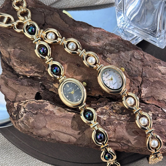 Nouvelle mode de luxe Imitation perle français romantique ovale forme dames Bracelet montre haute esthétique montre à Quartz