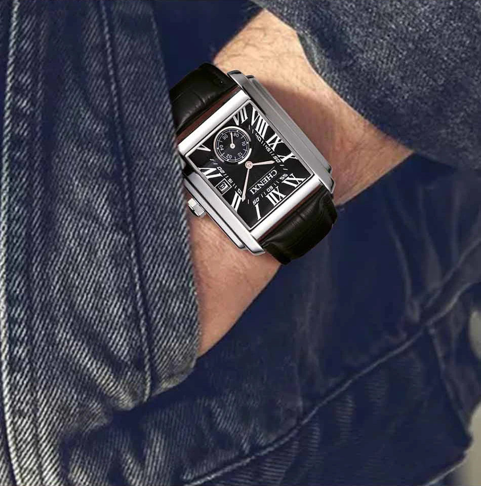CHENXI 8216 montre à Quartz classique pour hommes élégant cadran carré calendrier bracelet en cuir étanche montres d'affaires décontractées pour hommes
