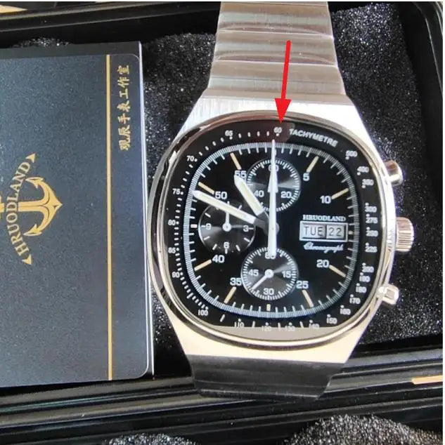 Hruodland nouveau F022 rétro Quartz chronographe hommes montres verre saphir bleu noir acier inoxydable mode robe montre-bracelet