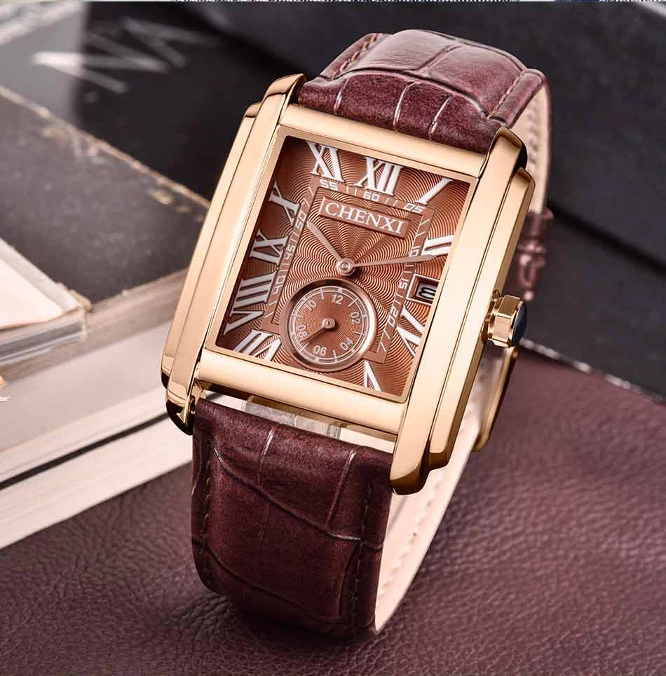CHENXI 8216 montre à Quartz classique pour hommes élégant cadran carré calendrier bracelet en cuir étanche montres d'affaires décontractées pour hommes