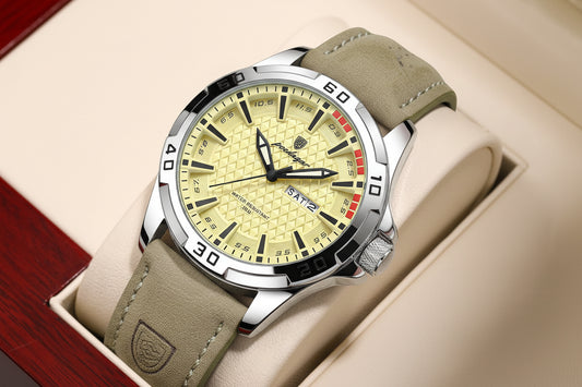 POEDAGAR Original homme montre-bracelet haut de gamme étanche lumineux Date semaine montre pour hommes Quartz Sport cuir hommes montres Reloj