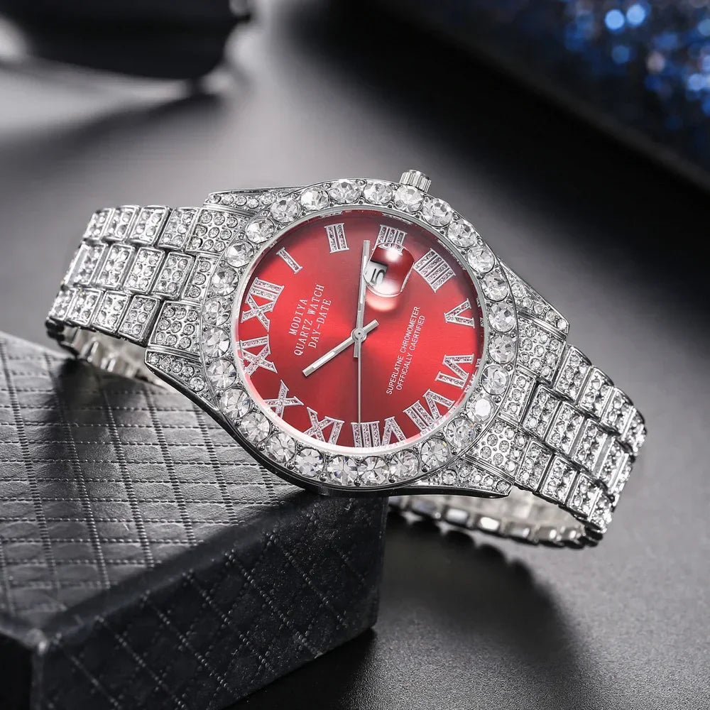 Offre spéciale diamant Bling montre hommes couleur or cadeau de luxe montres à Quartz mâle horloge livraison directe strass calendrier montre-bracelet