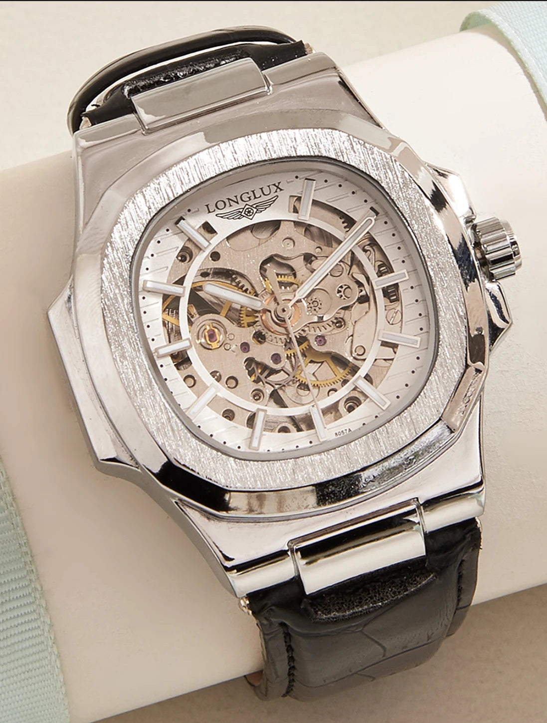 LONGLUX montre mécanique automatique en plein air montres de luxe simples étanche pas cher en gros squelette en cuir montre pour hommes cadeau