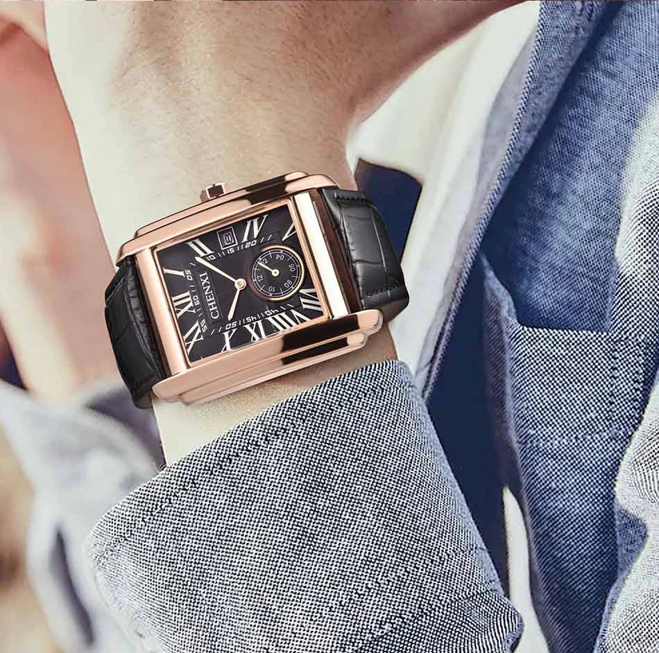 CHENXI 8216 montre à Quartz classique pour hommes élégant cadran carré calendrier bracelet en cuir étanche montres d'affaires décontractées pour hommes