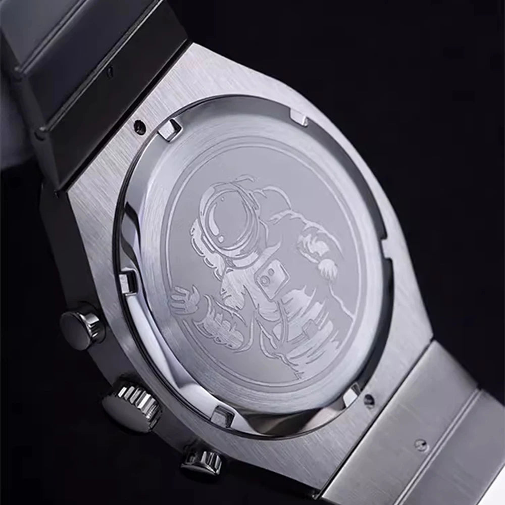 Hruodland nouveau F022 rétro Quartz chronographe hommes montres verre saphir bleu noir acier inoxydable mode robe montre-bracelet