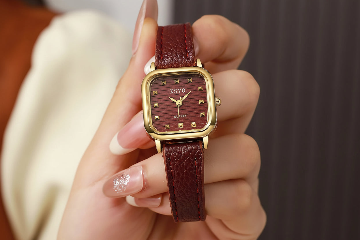 Montre à Quartz pour femmes, avec cadran carré, bracelet en cuir, cadeau de noël et d'halloween