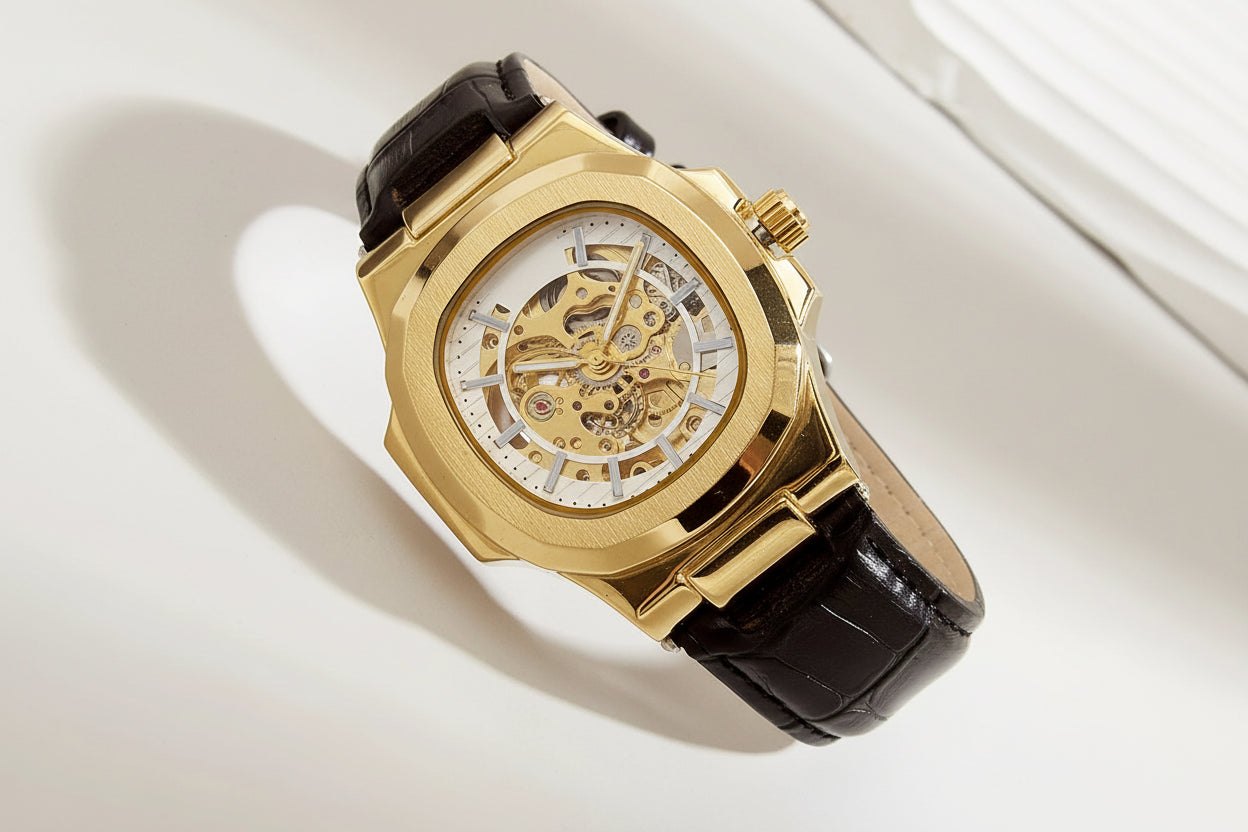 LONGLUX montre mécanique automatique en plein air montres de luxe simples étanche pas cher en gros squelette en cuir montre pour hommes cadeau