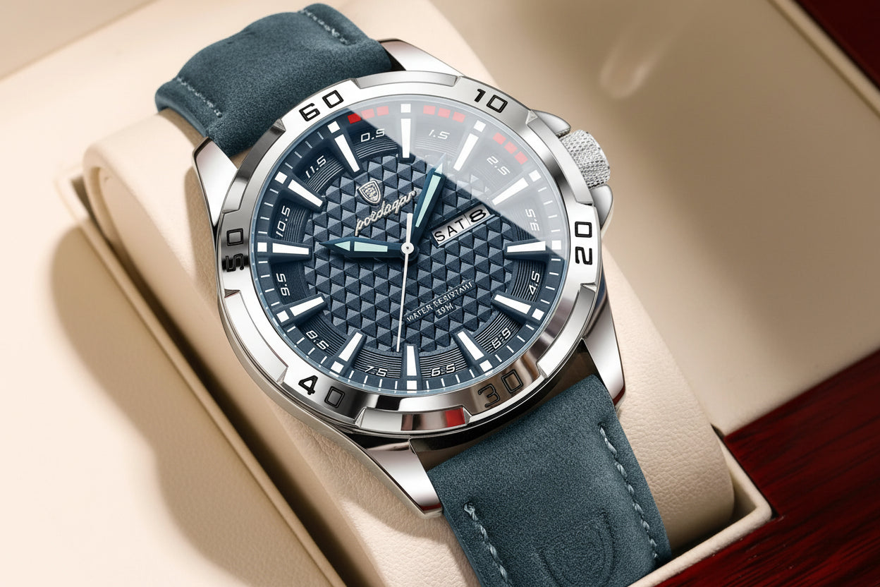 POEDAGAR Original homme montre-bracelet haut de gamme étanche lumineux Date semaine montre pour hommes Quartz Sport cuir hommes montres Reloj